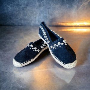 B Brian Atwood Black Suede Studded Espadrilles 6.5